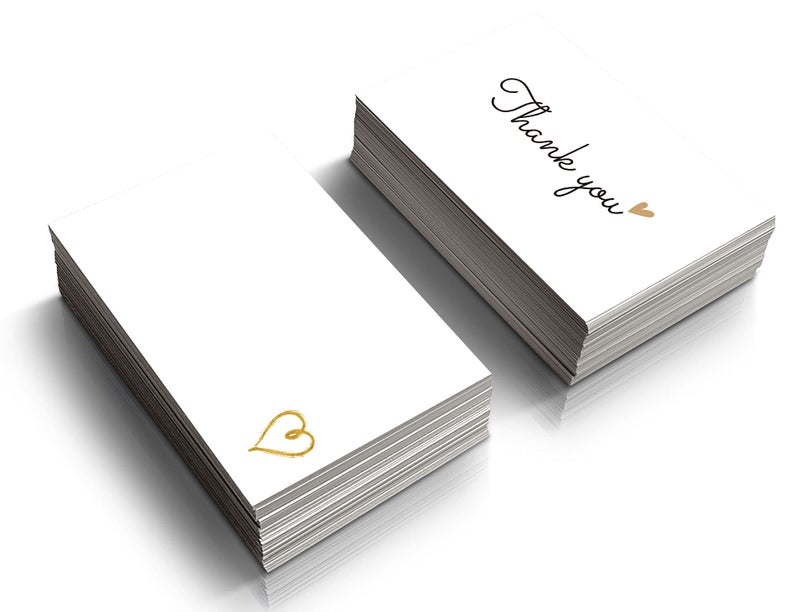 RXBC2011 100 Little Thank You Cards Gold Heart Design Bulk Thank you Notes for All Occasions Standard Business Card Size 3.5 x 2 inches white - Image 5